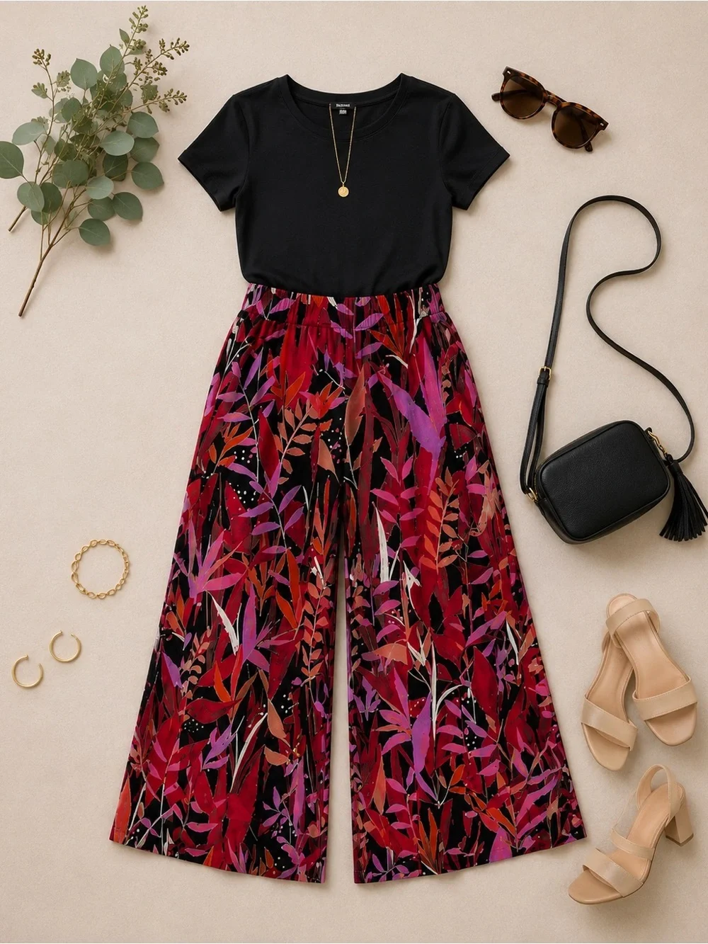 NEW Bob Mackie Wide Leg Crop Pants Tropical Paradise Print Size X-Small